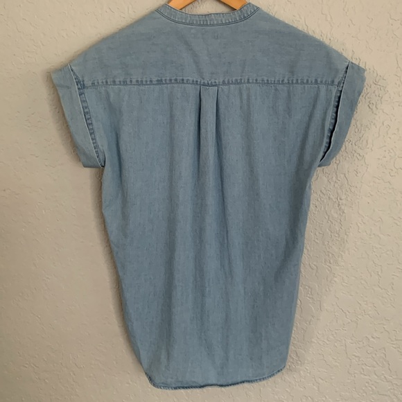 J. Crew Mercantile Sz XS  Chambray Denim Button Shirt Tie Front Summer - Picture 5 of 8